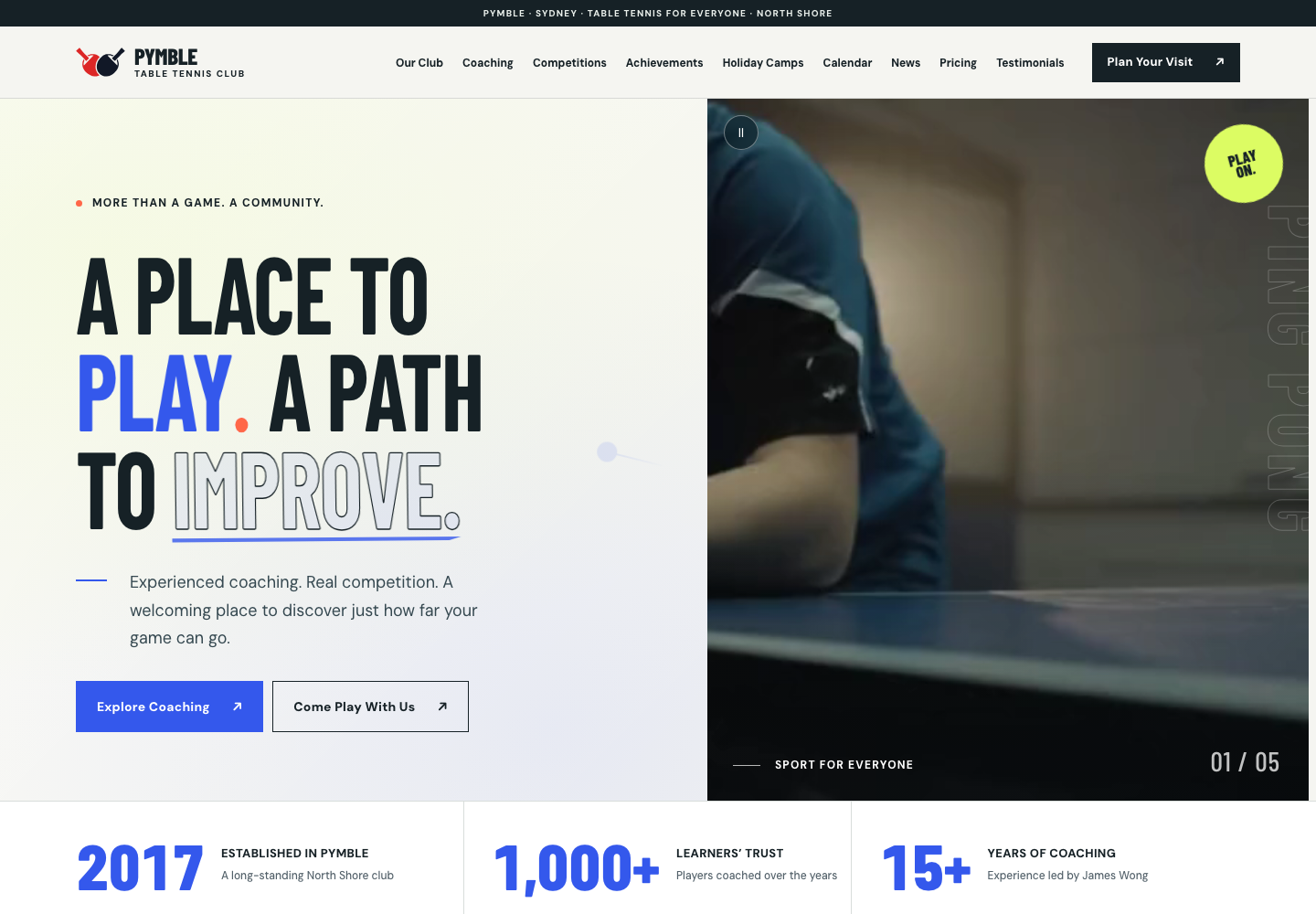Pymble TTC homepage after redesign